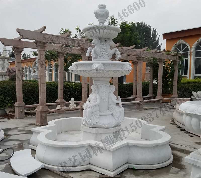 大理石噴泉，歐式人物動物噴泉，室外景觀噴泉定制